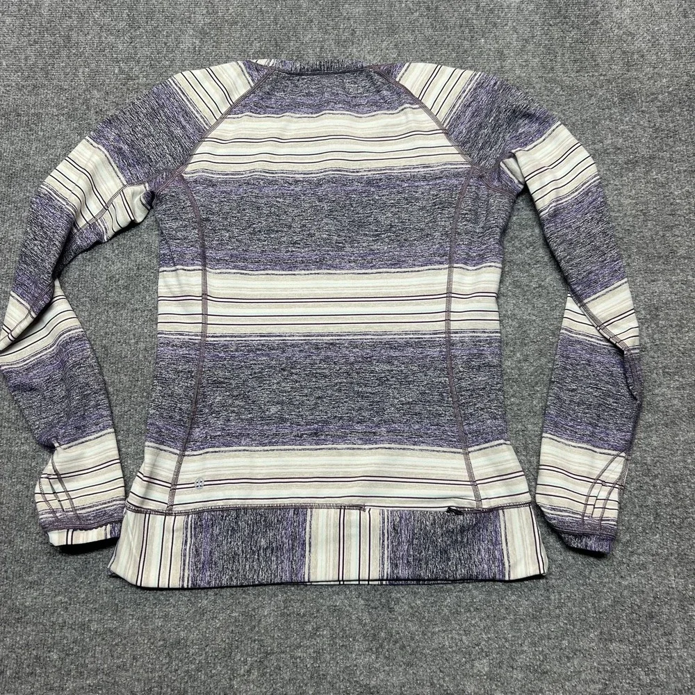 Lululemon Shirt Womens 8 Purple Stripe Long Sleeve Crew Raglan Yoga Athletic Top